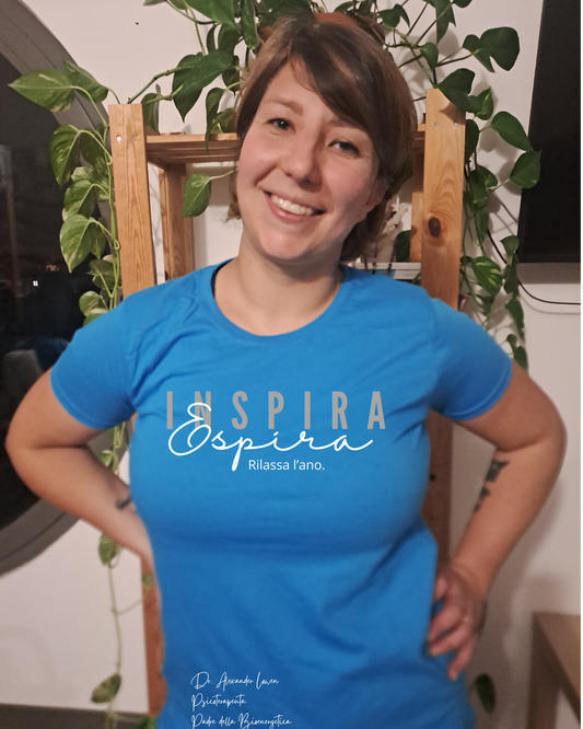Maglietta Bioenergetica, T shirt con scritta Inspira Espira, maglietta idea regalo a tema psicologia, bioenergetica, counseling, gestalt, yoga, mindfulness. 