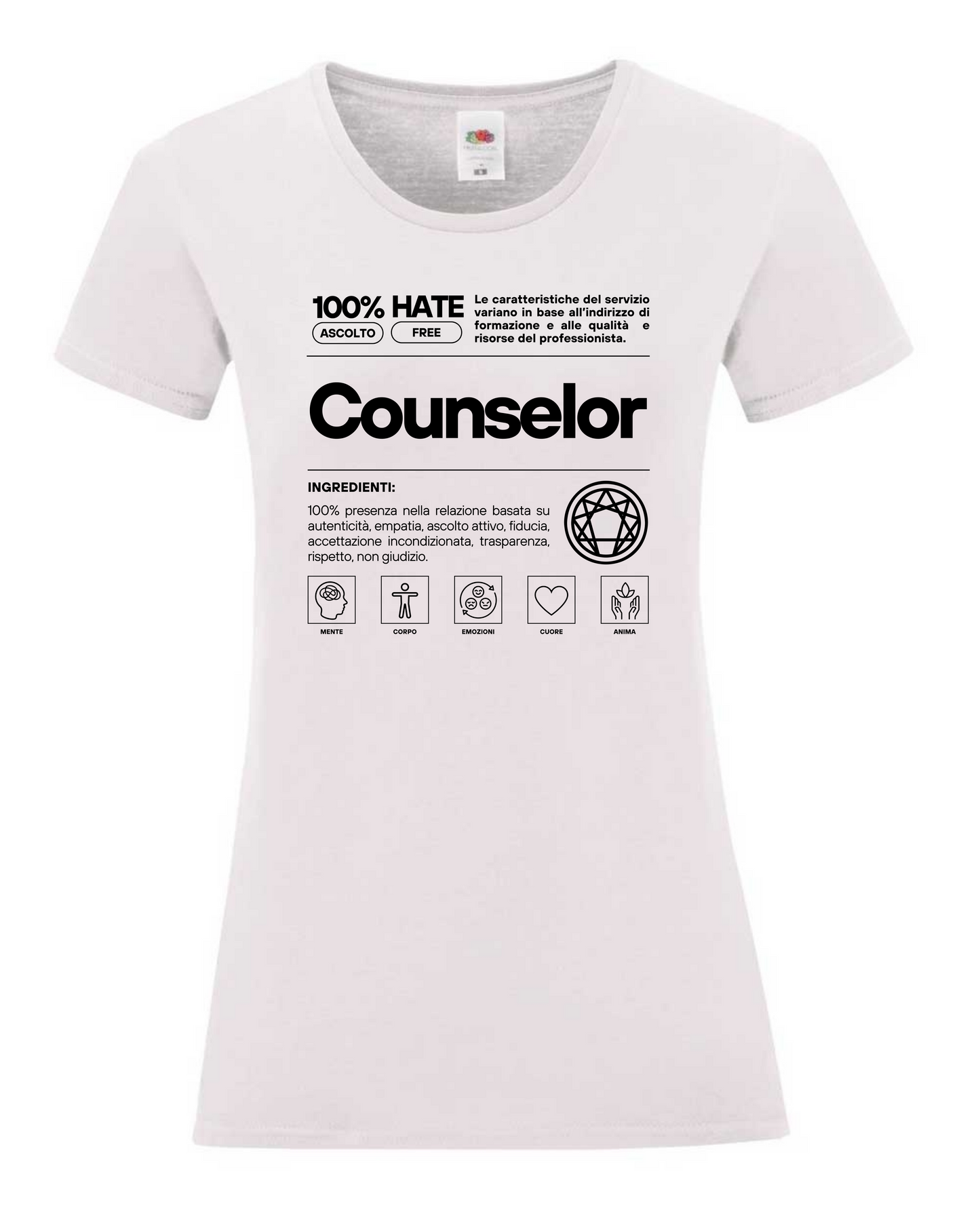 Maglietta a tema psicologia, bioenergetica, counseling, enneagramma, gestalt, yoga, mindfulness, ideali come regalo per amiche counselor e psicologhe. 